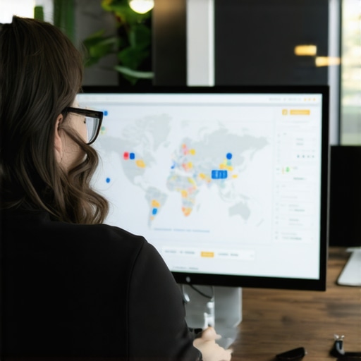 Deep Local Authority Building with Community Engagement SEO consultant analyzing maps and analytics data with community engagement visuals.