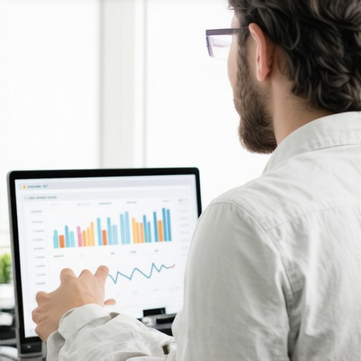 Expert Analyzing Local SEO Data Digital marketing expert reviewing local SEO analytics on a computer.