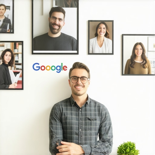 Business owner updating Google My Business profile with new photos and information.