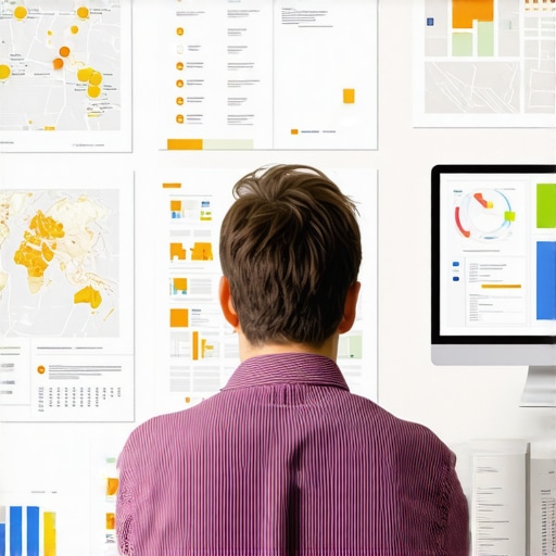 Person working on digital devices displaying maps and analytics for local visibility