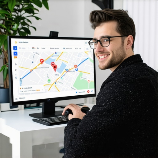 Professional digital marketing expert optimizing Google Maps profile on desktop with local SEO tools