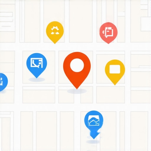 Illustration of maps and SEO elements for local business visibility.