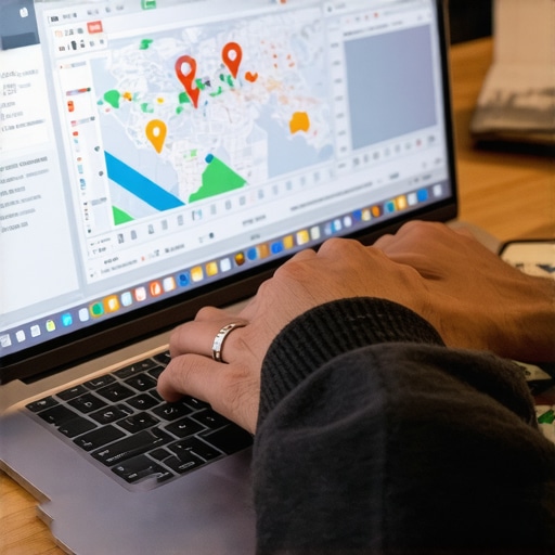 Ongoing Maps Optimization Tools Person analyzing local map metrics on a laptop with optimization dashboards