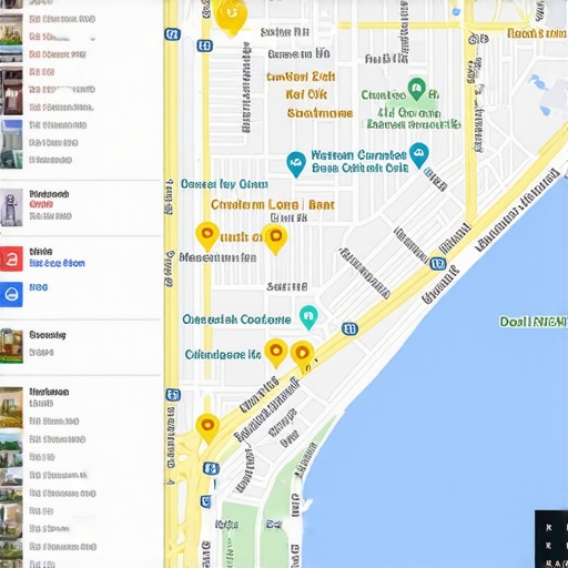 Screenshot of a Google Map with multiple local business listings, some with high ratings and detailed profiles.