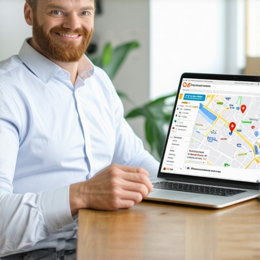 Business owner updating Google My Business listing on a laptop.