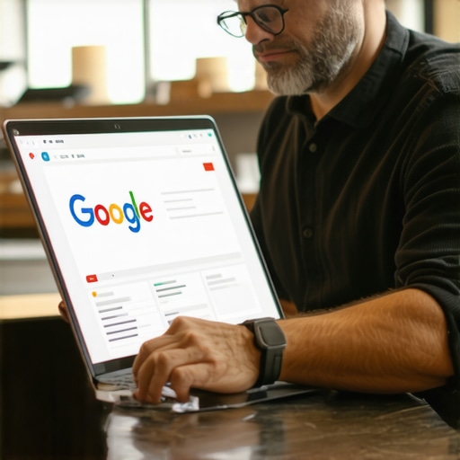 Business owner working on Google My Business profile on laptop for better local search visibility