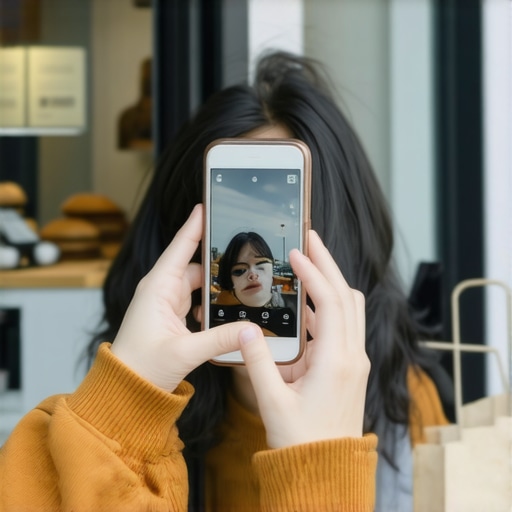 Person recording a business storefront using a smartphone for a map video