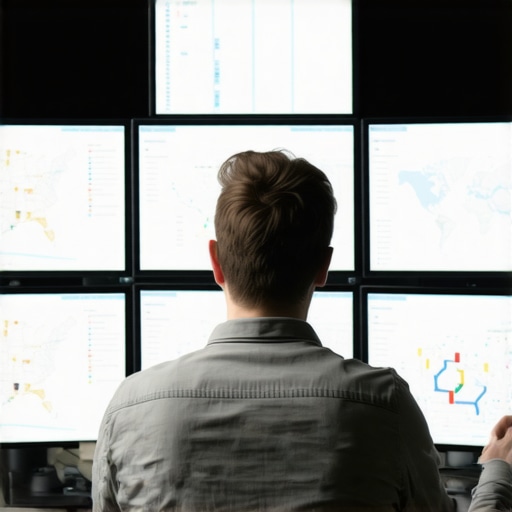 A person analyzing local SEO metrics on multiple monitors