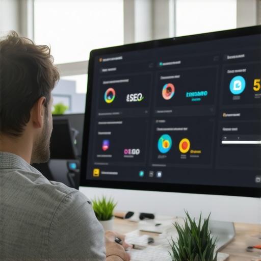 Tools for Map Visibility A person working with SEO software and analytics tools on a laptop.