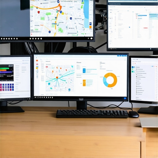 Workstation with maps and analytics dashboards for local visibility management.