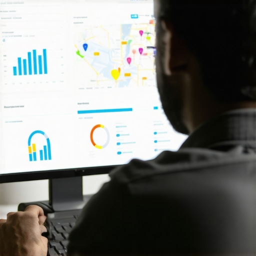 Person reviewing SEO analytics for local map visibility on a laptop