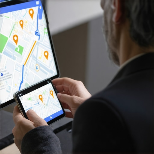 A person reviewing digital map data and signal indicators on screens