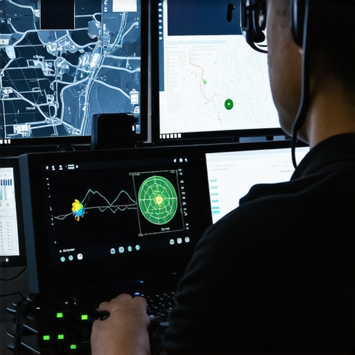 Person analyzing map data and lidar scans on screens to improve local visibility.