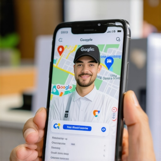 Smartphone showing a business owner updating their local map profile with new photos.