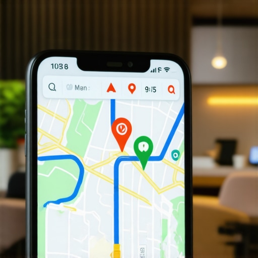 Smartphone showing active map directions and route pins for local search engagement