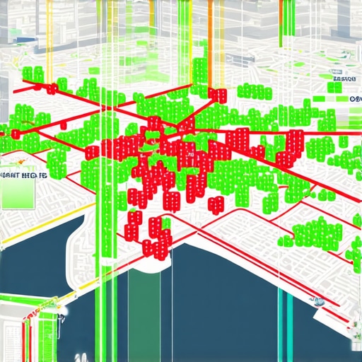 A digital display showing geo-grid tracking of a business's local map rankings across a city.