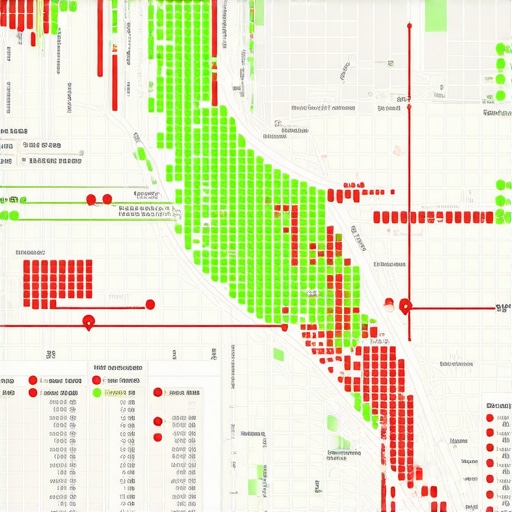 A visual representation of local search rankings across a geographic grid for visibility improvement.