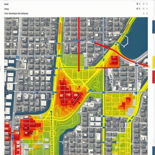 Heatmap representation of local search visibility across a city grid showing proximity and signal strength.