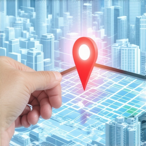 A hand adjusting a digital map pin on a glowing grid representing maps optimization techniques.