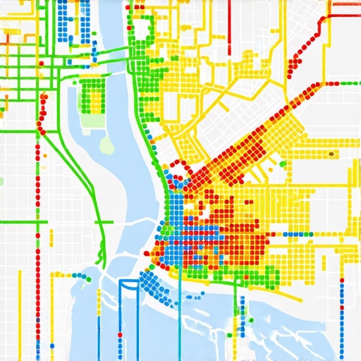 A heatmap visualization showing how a business ranks in different neighborhood zones on Google Maps.