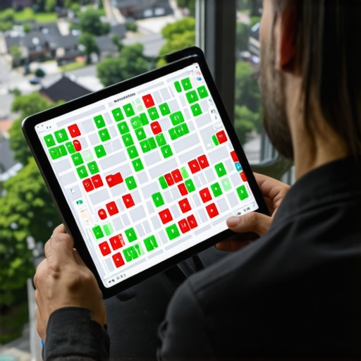 Analyzing Local Search Heat Maps A local SEO heat map showing ranking positions across different zip codes on a digital tablet.