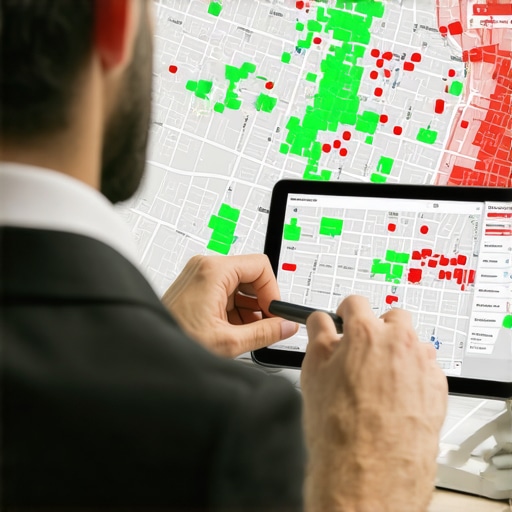 A heatmap showing local search visibility density in a city grid.