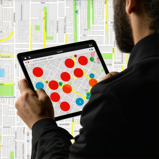 A map expert using a tablet to view local ranking heatmaps for a business.