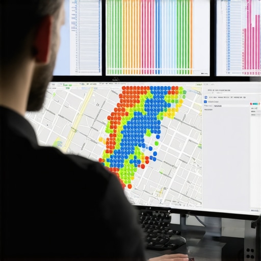 A detailed view of a local map ranking heat map showing visibility clusters and gaps.