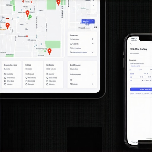 Tablet displaying digital map ranking metrics and user engagement analytics for local businesses