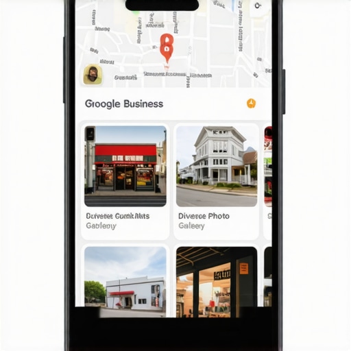 Smartphone screen showing Google Business Profile photos of a local storefront