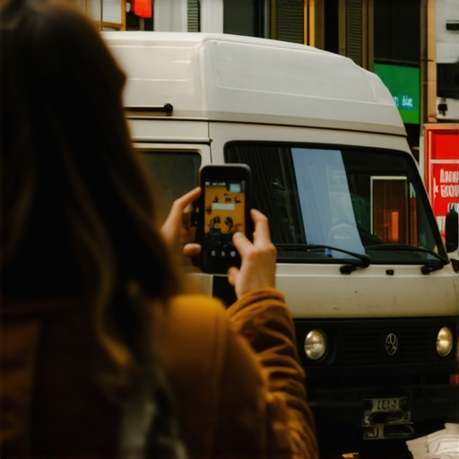 A person using a smartphone to take a real-world photo of a service vehicle to boost Google Map rankings.