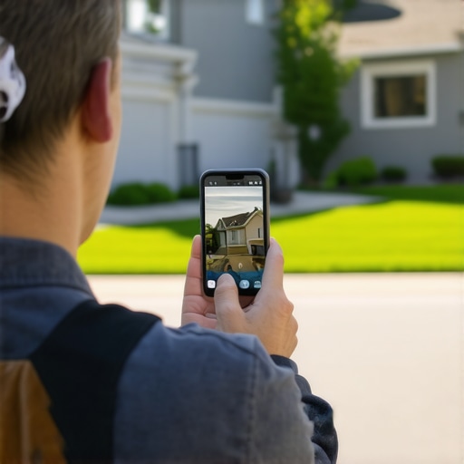 A service professional using a mobile device to upload fresh business signals to a Google Map profile.