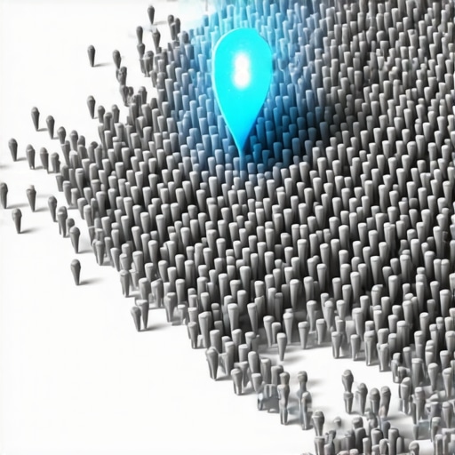 A visual representation of one business pin standing out among a crowded group on a digital map.