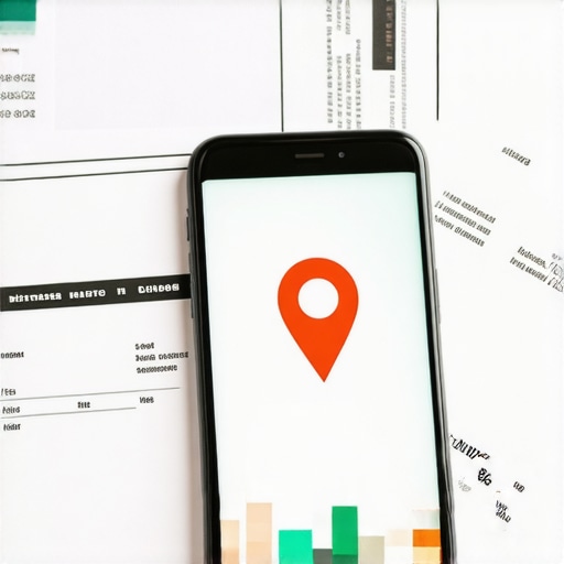 A smartphone showing a local map pin surrounded by official business registration documents and utility bills