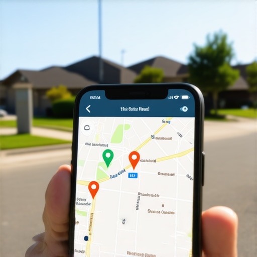 A mobile screen displaying real-time geographic metadata for local business verification in a residential area.