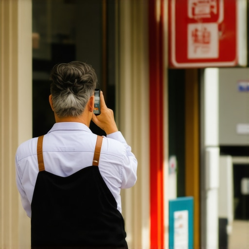Business owner taking a photo of their storefront to improve local map visibility.