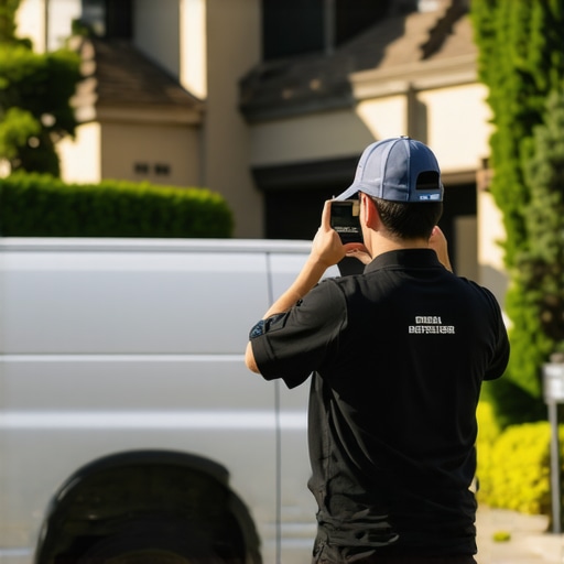 A service professional capturing geotagged neighborhood photos to improve Google Maps visibility.