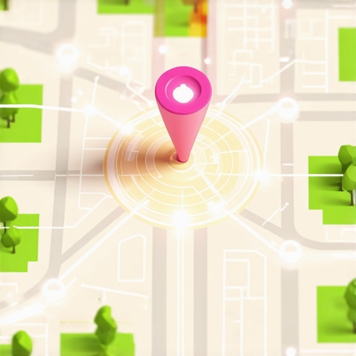 A digital visualization of a business map pin expanding its visibility radius across different neighborhood zones.