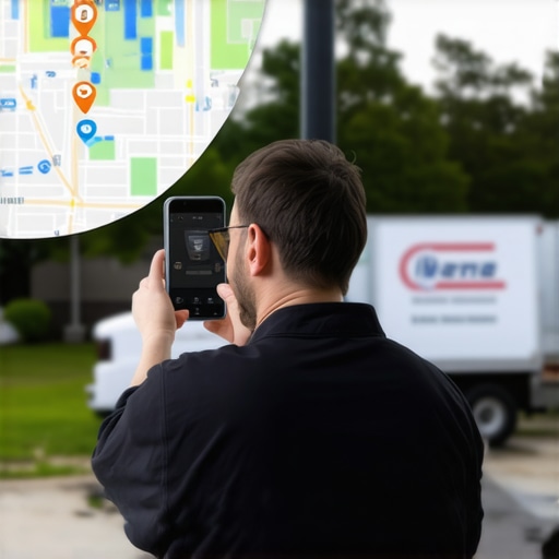 Technician using geo-tagged photos to improve local map visibility and ranking signals.