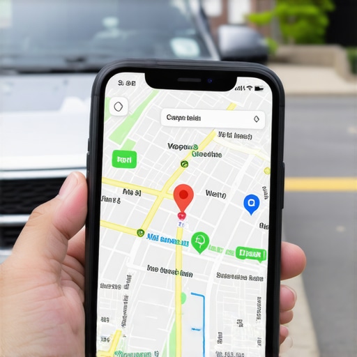 A technician using a smartphone map app to coordinate localized business signals in a premium neighborhood.