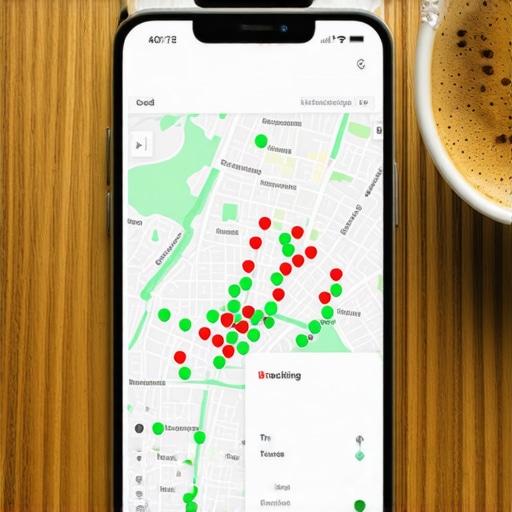 Smartphone displaying a grid rank tracking tool to monitor local search visibility over a city map