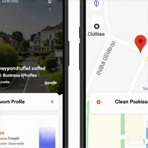 Comparison of a suspended keyword-stuffed profile and a professional Google Maps listing.