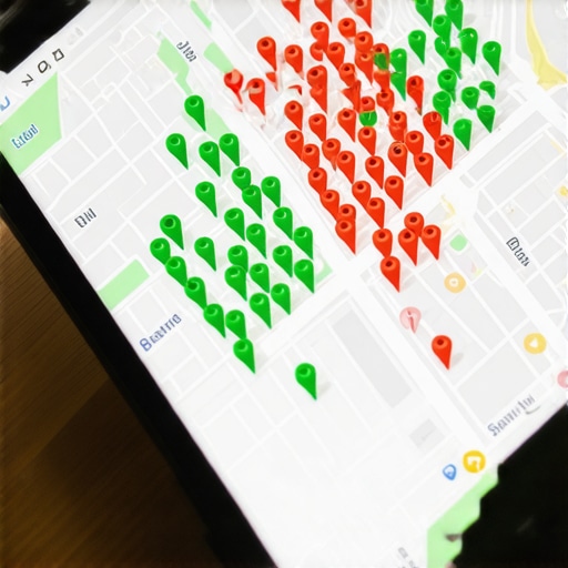 Local Business Ranking Heatmap Analysis A digital heatmap showing local business map rankings across a city grid.