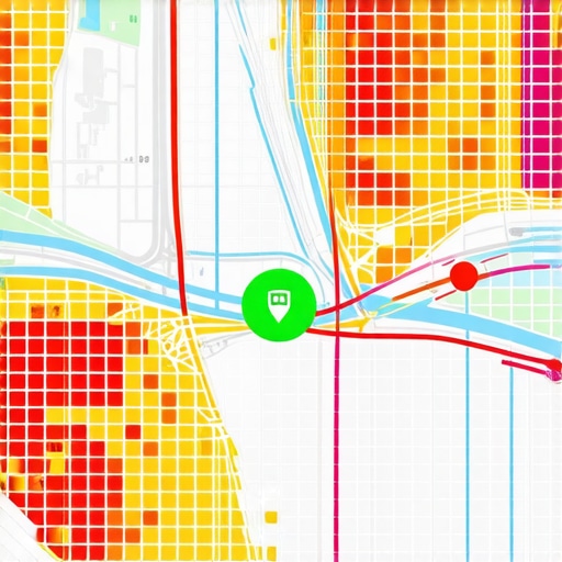 Heatmap showing driving directions and call signals on a local map