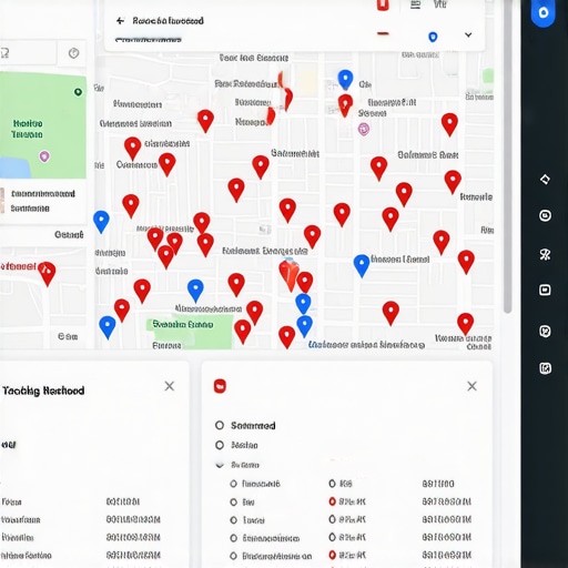 A localized geo-grid tool showing search ranking variations across different neighborhoods on a digital map.