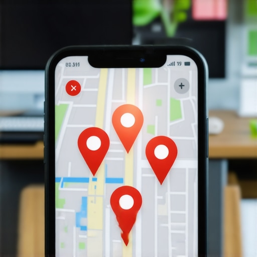 Smartphone displaying a map with a highly visible map pin representing local search dominance
