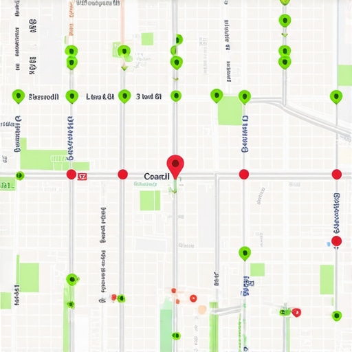 A grid-based ranking tool showing business visibility across different neighborhood blocks.