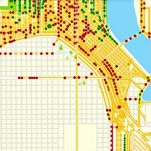 Map showing how business visibility drops off across geographical barriers like rivers.