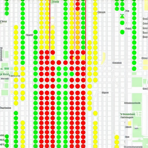 A visual heatmap showing local business ranking across different city neighborhoods