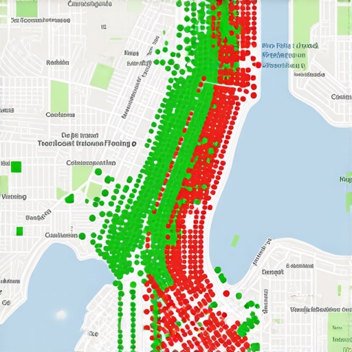 A visual heatmap showing how local search rankings vary across different street blocks and neighborhoods.